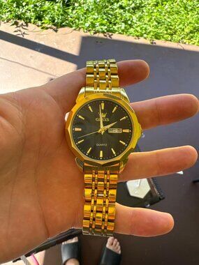 Men Gold Black Diamond Analog Quartz Stainless Waterproof Luminous Classic Watch